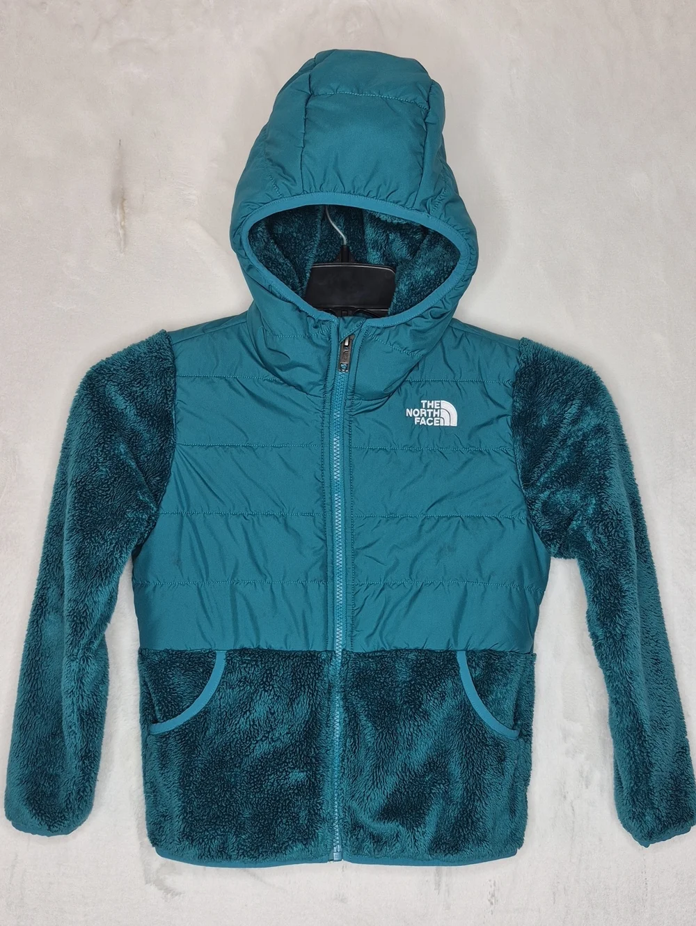 The North Face Girls Hooded Sherpa Puffer Jacket Teal Medium 10/12